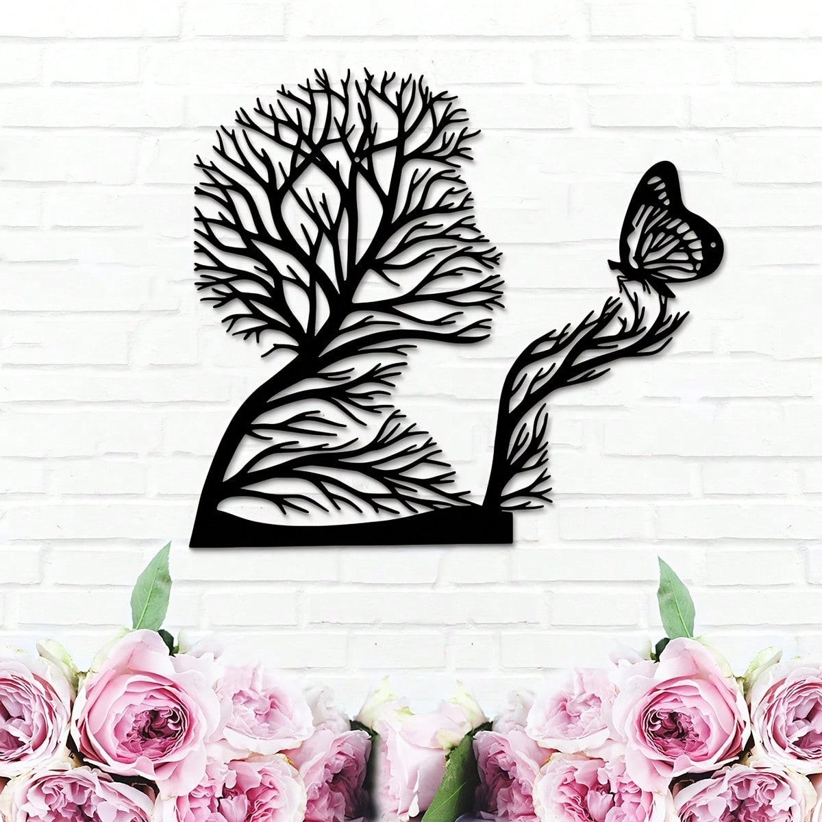 Art Craft Kitchen - CIFbuy Metall-Wandkunst, Schmetterlingsbaum, Frauensilhouette, Eisenhandwerk, Dekor