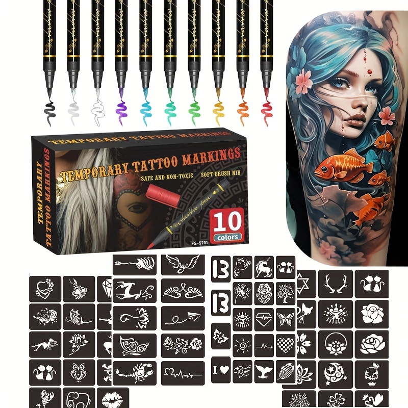 Illustration Marker Set - Temporäres Tattoo-Marker-Set 10 Farben mit 59
