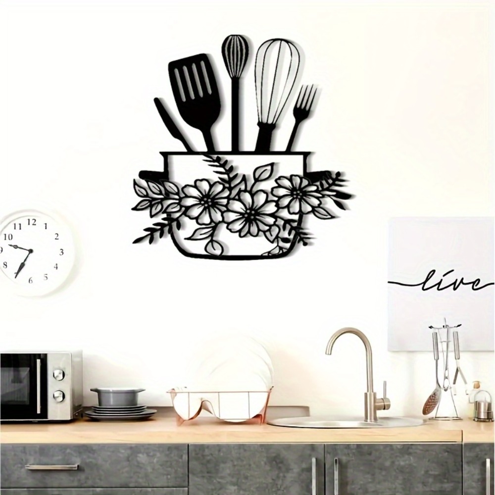 Art Craft Kitchen - CIFBUY Eisenkunst-Wanddekoration Rustikales Küchenschild Blumenmuster-Besteckdesign Horizontale