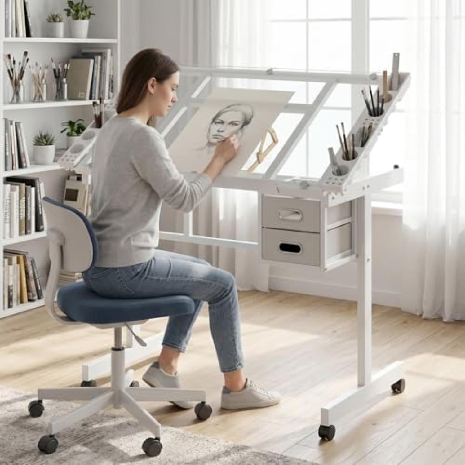Art Craft Usa - Rollbarer Zeichentisch, Mal- und Basteltisch mit