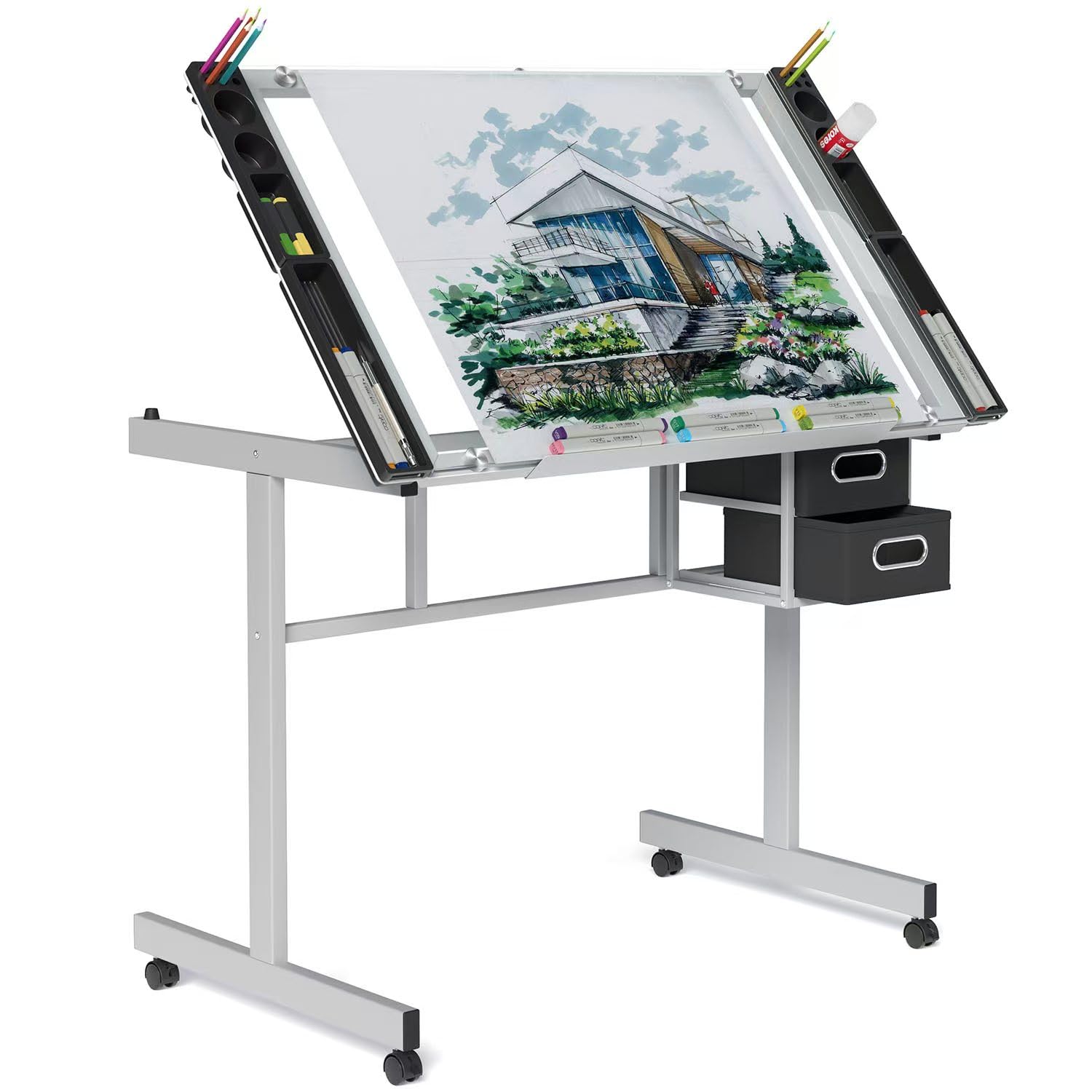 Art Craft Usa - Verstellbarer Zeichentisch mit Glasplatte, Kunst- und