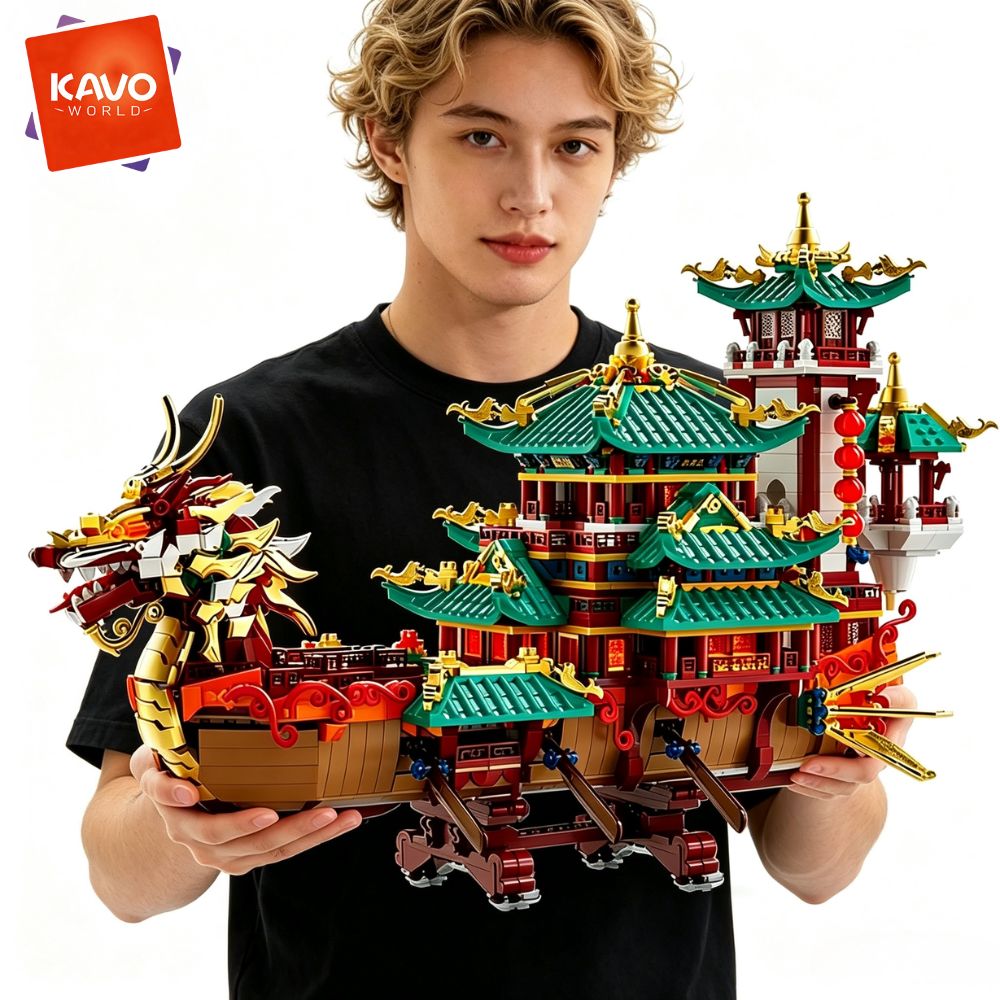 Exhibition Of Art And Craft - KAVOWORLD 2453-teiliger Drachenboot-Bausatz, Chinesisches Antikes Pavillon-Schiff