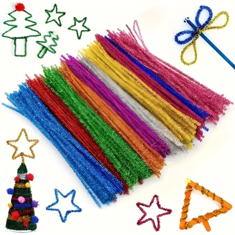 Art Craft House Making - 100 Stück 30 cm glitzernde Plüsch-Pfeifenreiniger-Basteldrähte